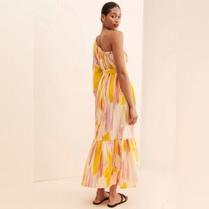 Anthropologie X Little Lie Costa Rica One Shoulder 10% Linen MIDI‎ Dress Size S